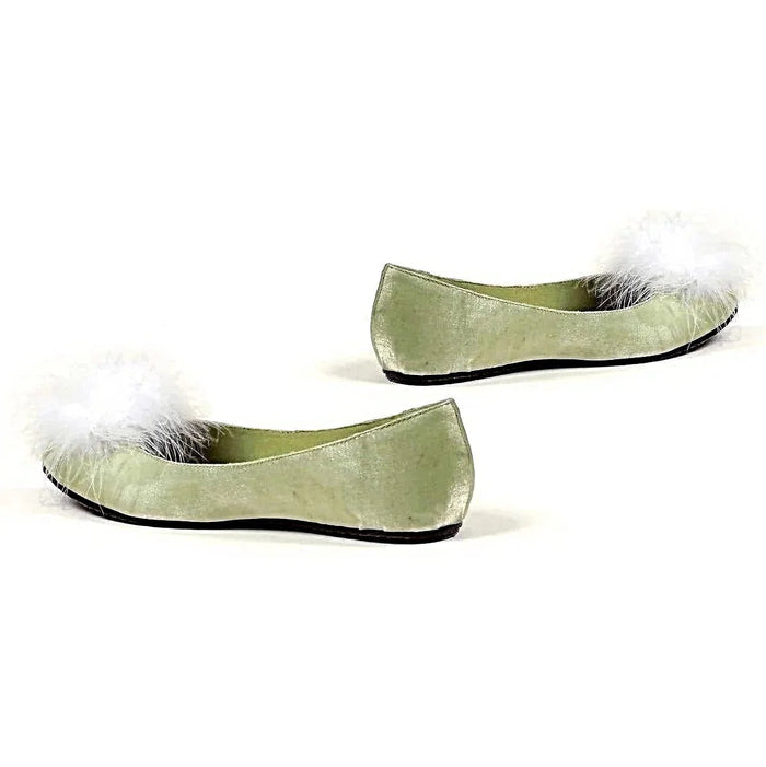 Ellie Shoes 016-Tinker Flat Satin Shoes for Women - Green Satin with White Marabou, Sizes 5-11 - Pumps