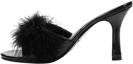 Ellie Shoes 305-Sasha Maribou Slippers for Women in Black color, featuring a chic 3-inch heel design, luxurious maribou trim, perfect as stylish evening footwear.