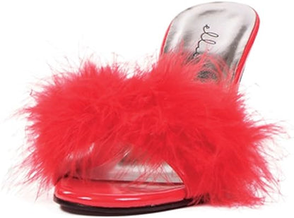 Ellie Shoes 305-Sasha Maribou Slippers for Women in Red, combining glamour with comfort, perfect for any fashionable wardrobe and delightful gifting.