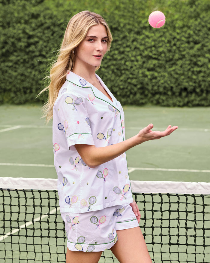 Embroidered Tennis Club - Short PJ Set - Cloud - Printfresh