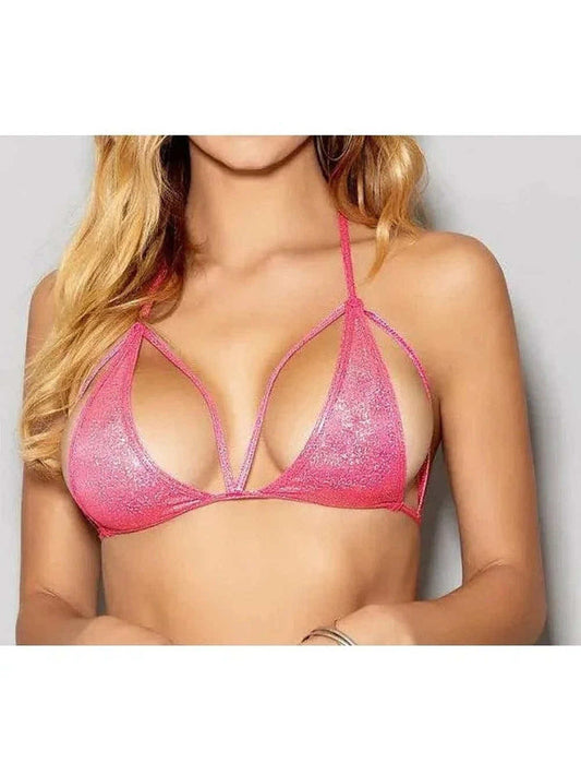 Escante 2088 Hologram Triangle Top - Enhanced Strappy Design in Pink and White, One Size Escante