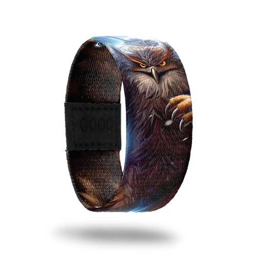 ZOX strap with realistic design of an owl with glowing eyes and talons. Inside reads Face Your Foe.