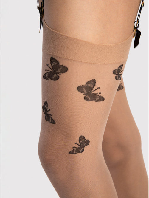 Farfalle Black Butterfly Sheer Nude Stockings