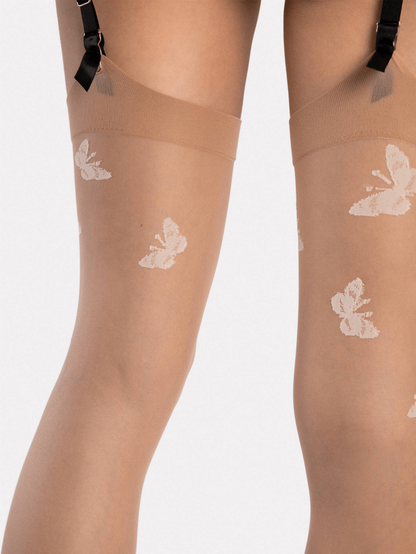 Farfalle White Butterfly Sheer Nude Stockings