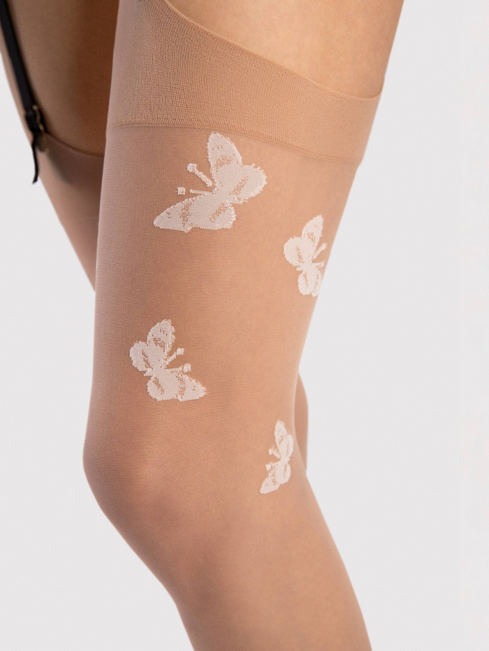 Farfalle White Butterfly Sheer Nude Stockings