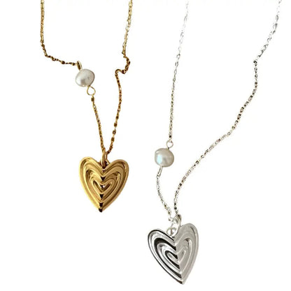 Fashion Irregular Triple Hollow Heart Shell Pearl 925 Sterling Silver Necklace Crushes.