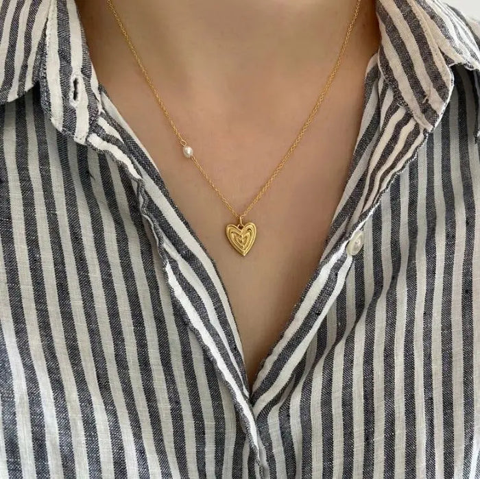 Fashion Irregular Triple Hollow Heart Shell Pearl 925 Sterling Silver Necklace Crushes.