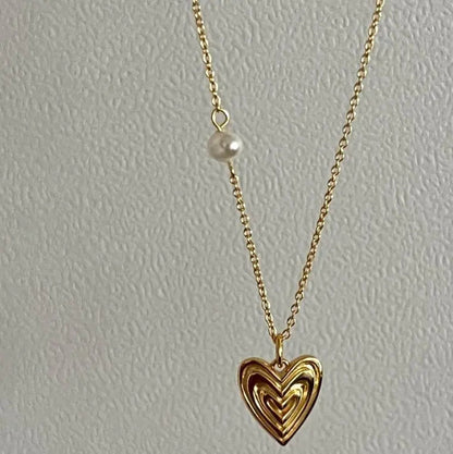 Fashion Irregular Triple Hollow Heart Shell Pearl 925 Sterling Silver Necklace Crushes.