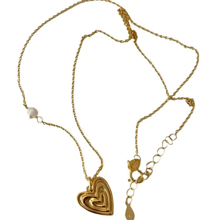 Fashion Irregular Triple Hollow Heart Shell Pearl 925 Sterling Silver Necklace Crushes.