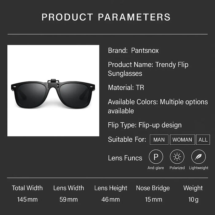 Fashion Retro Polarized Clip-On Flip-Up Sunglasses - UV400 Protection Unisex Pantsnsox