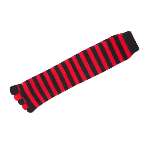 Five Fingers Ladies Knee High Toe Socks Black Red Womens AU Stock - Pantsnsox