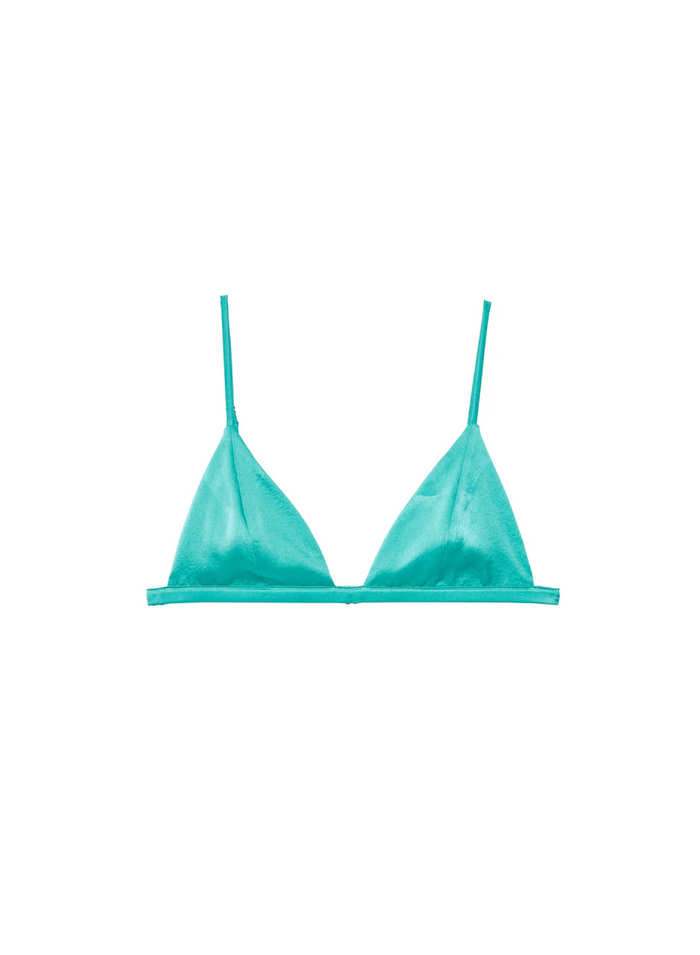 Fleur Du Mal Blue Luxe Silk Triangle Bra