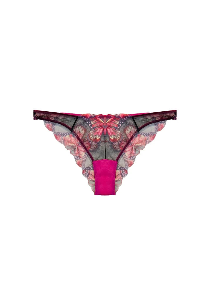 Fleur du Mal Pink Butterfly Embroidery Cheeky Brief