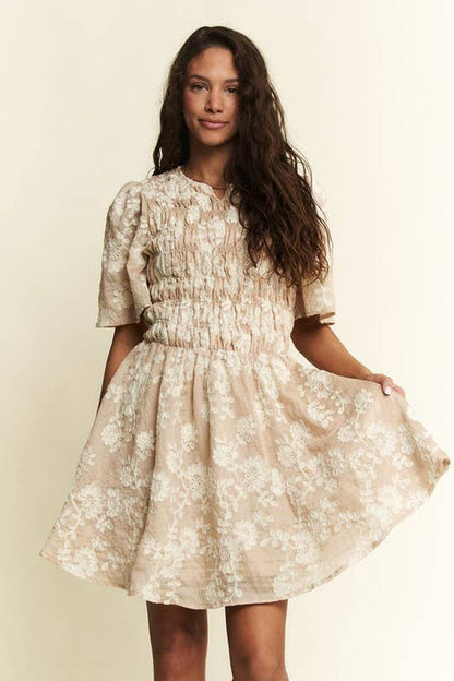 Floral Beige Mini Dress