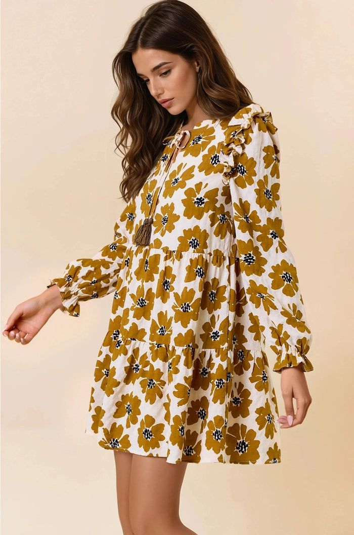 Floral Print Tiered Mini Dress | Dijon