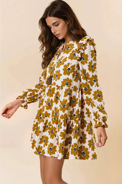 Floral Print Tiered Mini Dress | Dijon