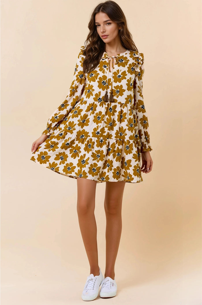 Floral Print Tiered Mini Dress | Dijon