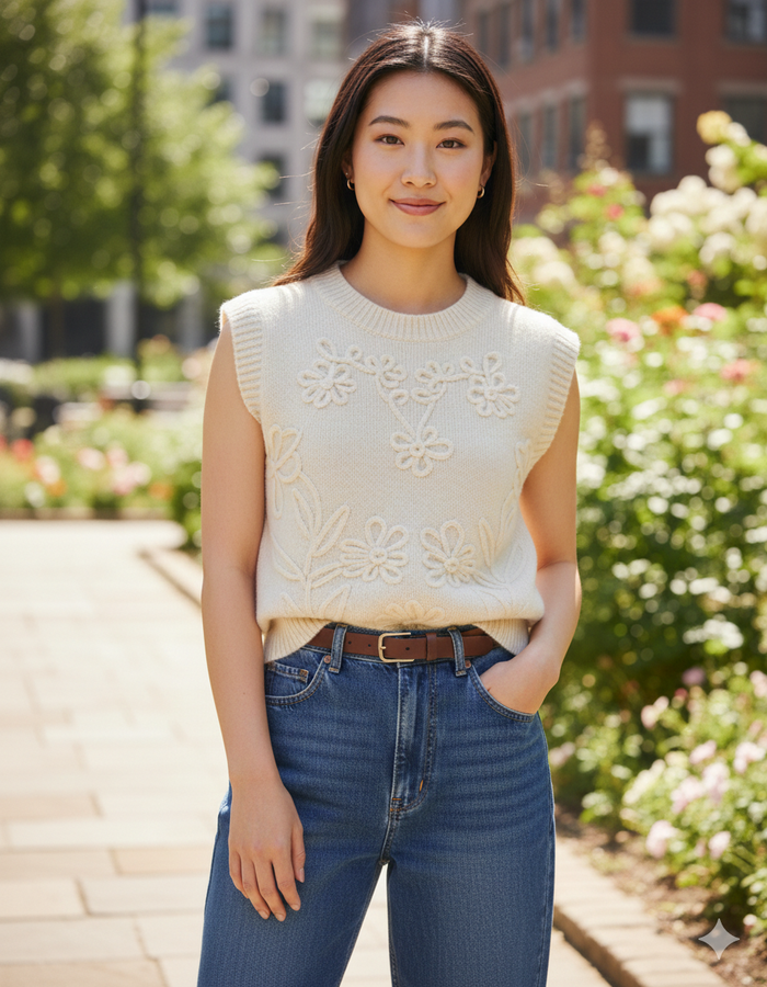 Floral Sweater Vest - White