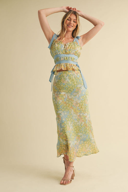 Floral Top & Midi Skirt Set