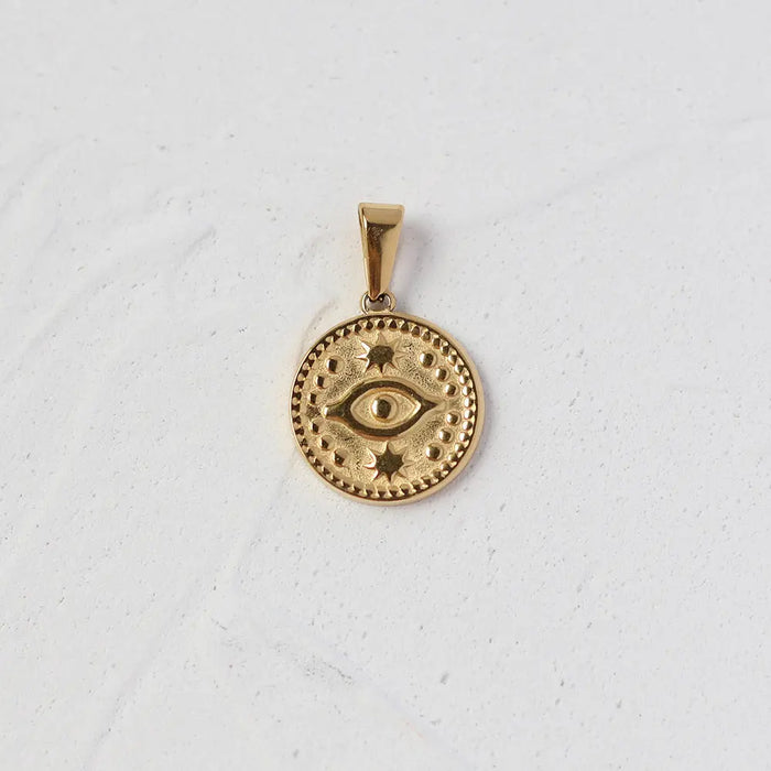 Gold Plated Roman Coin Portrait Pendant, 18K Antique Style Round Charm, No Chain Crushes.