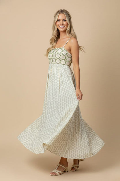 Green Floral Crochet Maxi Dress