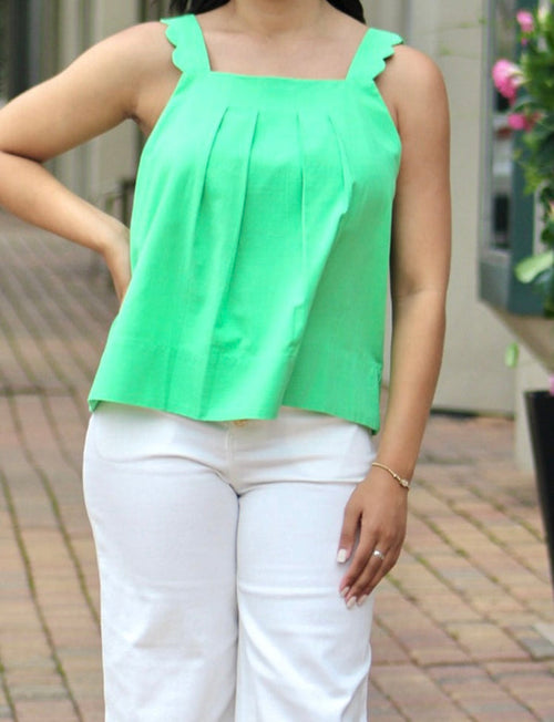 Green Scalloped Strap Tank