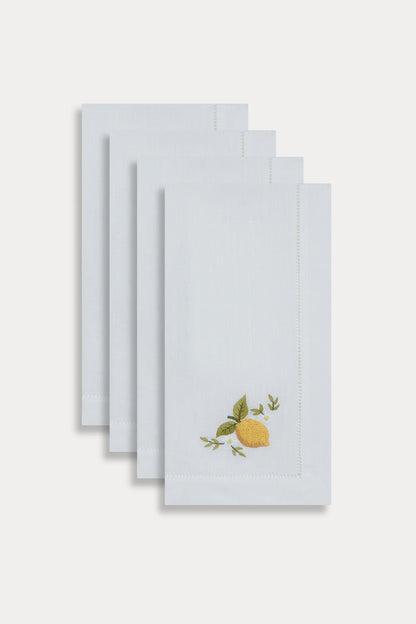 HAND EMBROIDERED LEMON NAPKIN SET OF 4