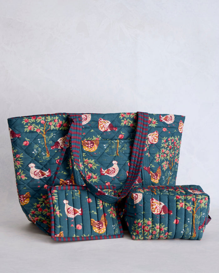 Hen House - Weekender Bag & Quilted Pouch Bundle - Navy - Printfresh