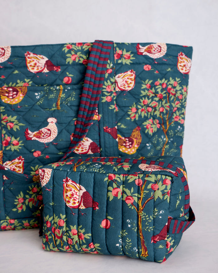 Hen House - Weekender Bag & Quilted Pouch Bundle - Navy - Printfresh