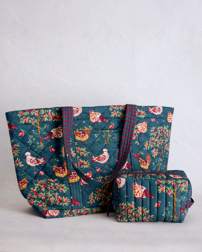 Hen House - Weekender Bag & Quilted Pouch Bundle - Navy - Printfresh