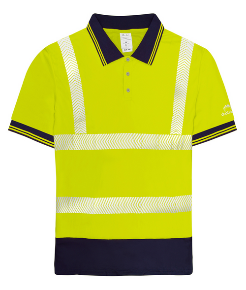 Cruiser Hi-vis Two-tone short sleeve polo yellow with navy contrast chevron reflective tape EN ISO 20471 Class 2