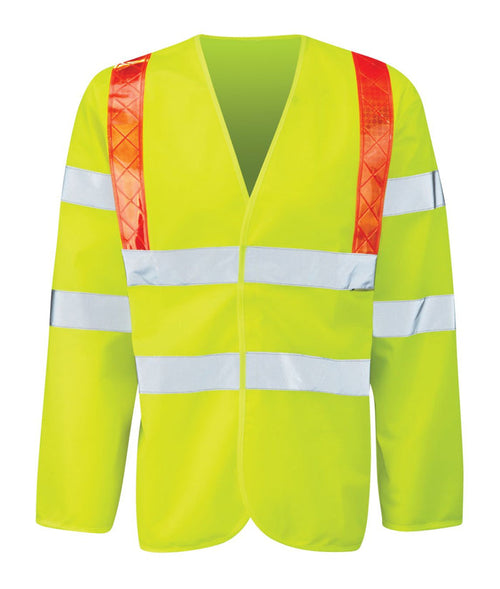 Epee Jerkin hi-vis safety vest with red braces Velcro fastening 100% polyester certified EN ISO 20471 Class 3