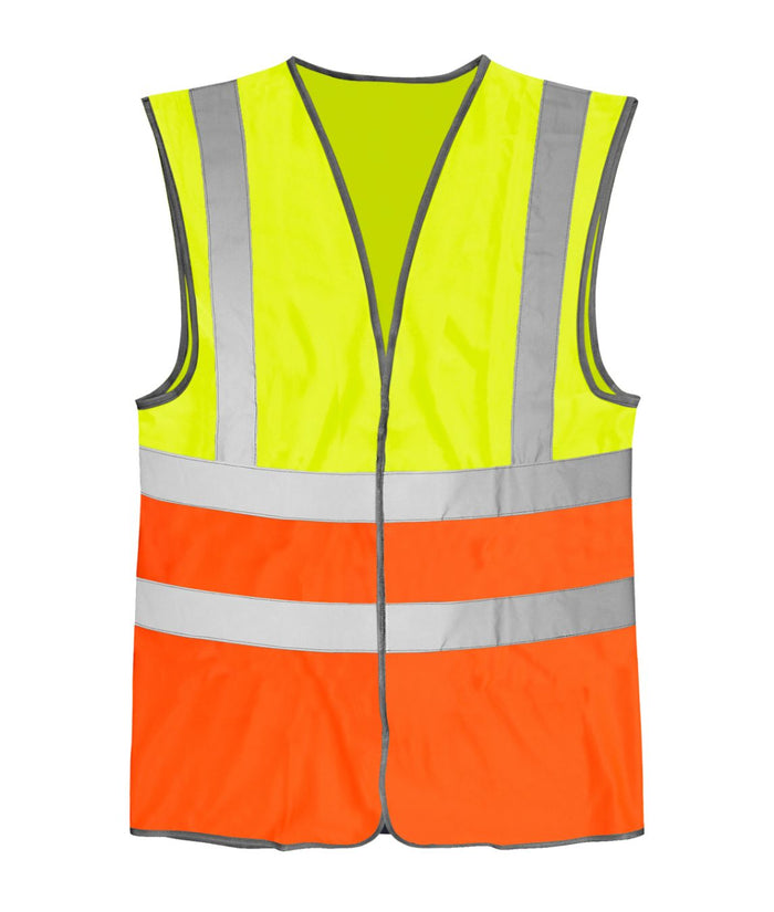 BRIG Hi-Vis Two Tone Waistcoat Yellow/Orange sewn-on reflective tape contrast trim Velcro fastening 100% polyester 120GSM