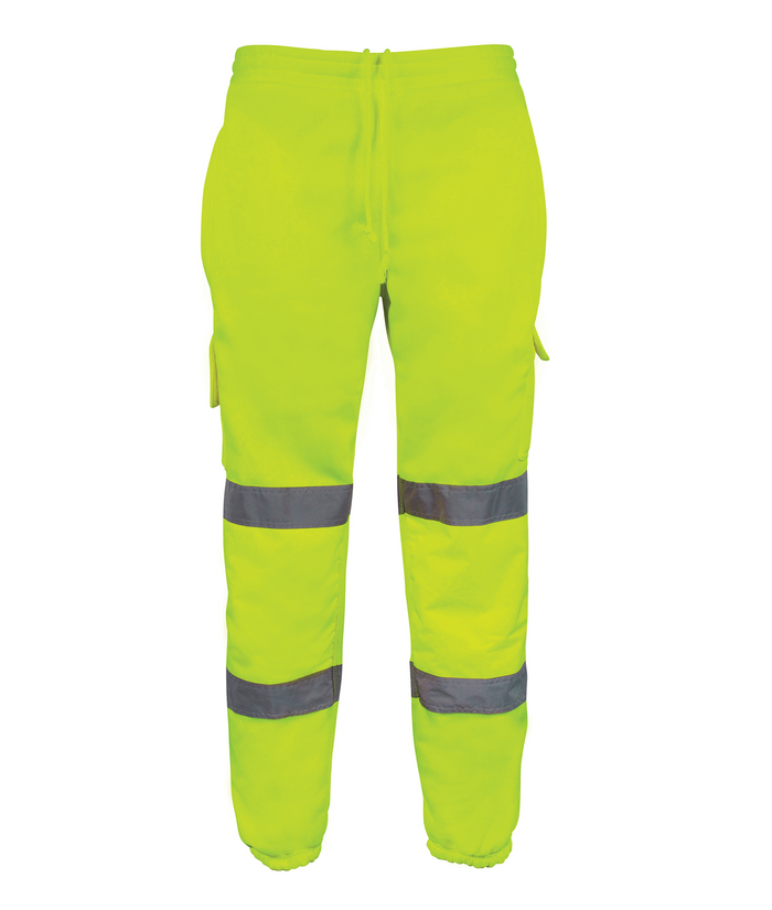 Venom Combat Joggers hi vis yellow with sewn-on reflective tape reinforced knees elastic waistband ankle cuffs phone pocket