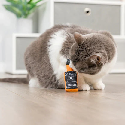 Huxley & Kent Kat Daniels Whiskey Plush Cat Toy - Squeaky Crinkle Bottle Toy - Dog.Dog.Cat.