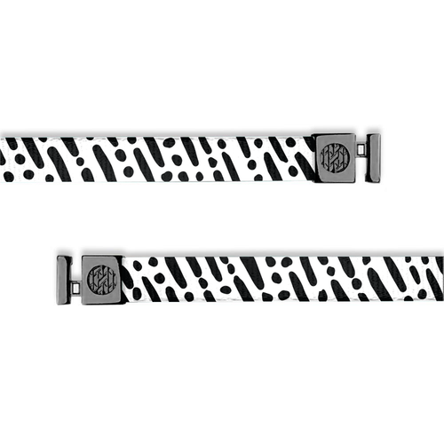 Flat hoodie string. Design is a white background with black dashes and dots going diagonal along the string. Inside reads "I Am With You Always" and the aglets are black.