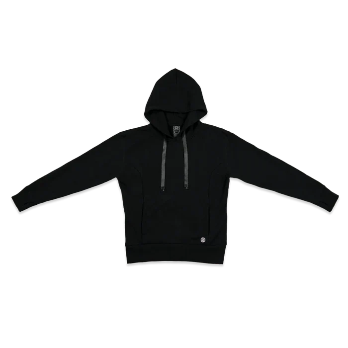 Pullover hoodie with kangaroo pocket. This hoodie only comes in black and there are no designs or colors. It comes with an all black string that can be swapped with other ZOX strings.