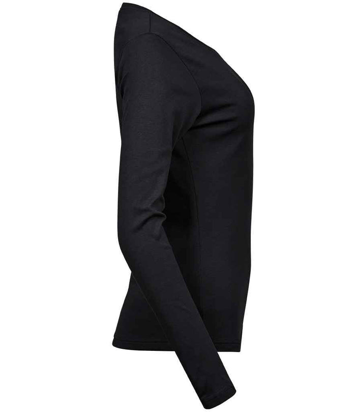 Tee Jays Ladies Long Sleeve Interlock T - Shirt | Black - Eg Clothing UK