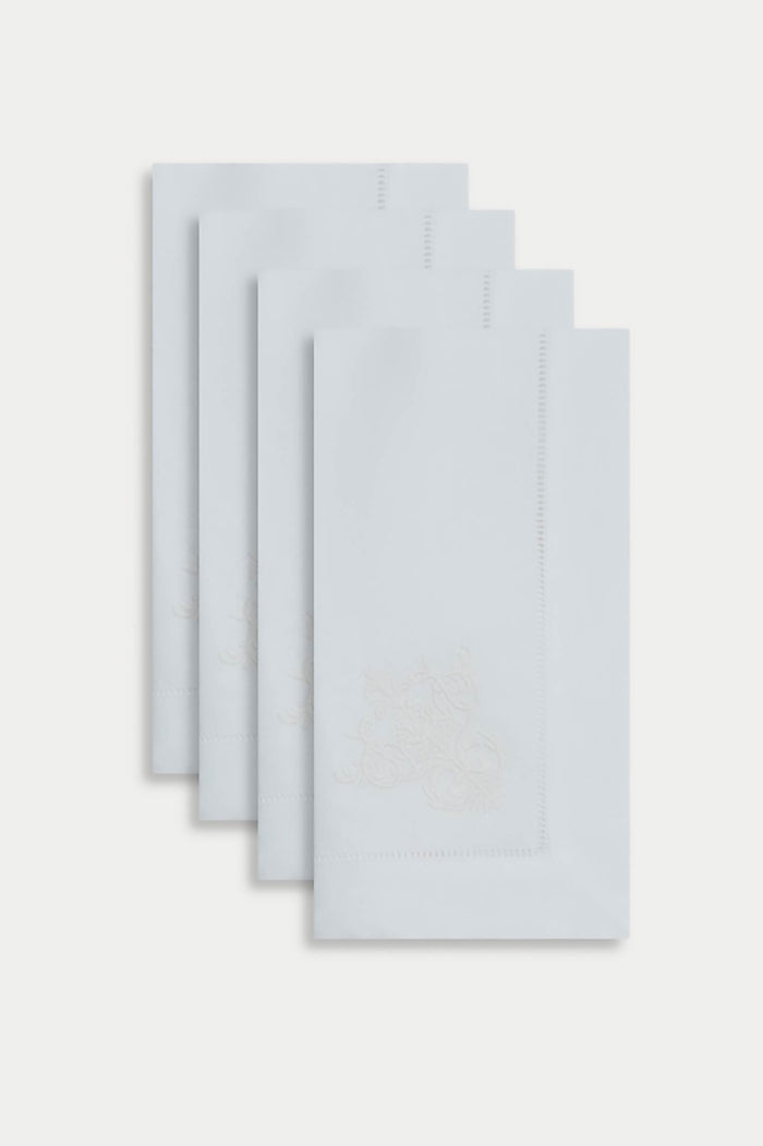 ITALIAN LINEN FLORAL EMBROIDERED NAPKINS, SET OF 4