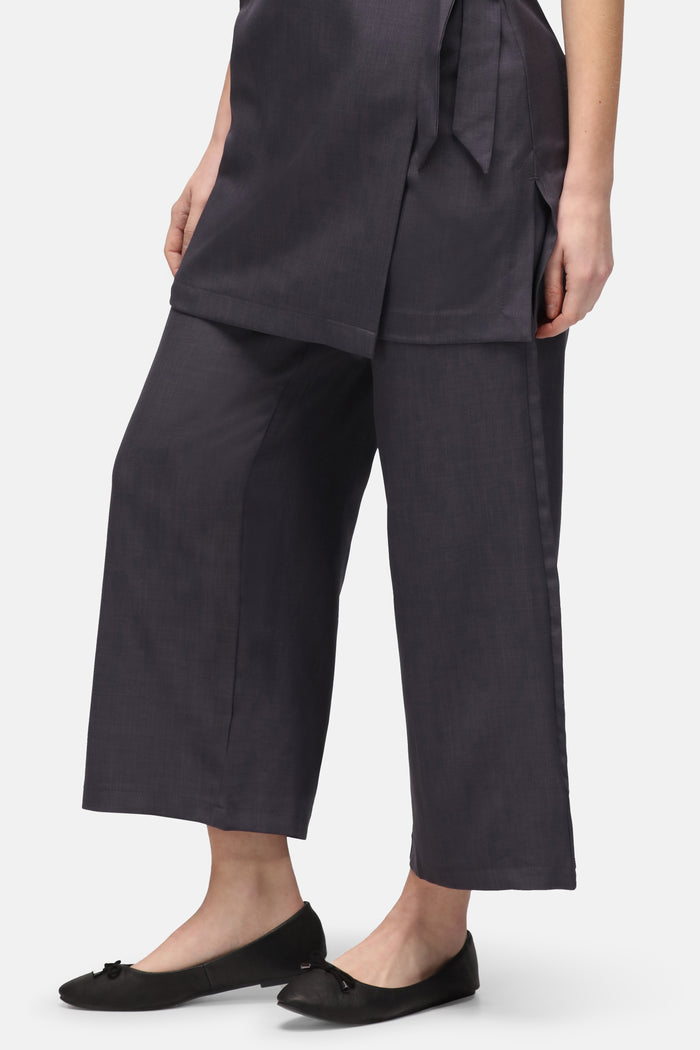 La Beeby Ivy Culotte trousers high waist polyester soft twill loose culotte legs concealed elastic waist invisible front zip side pockets