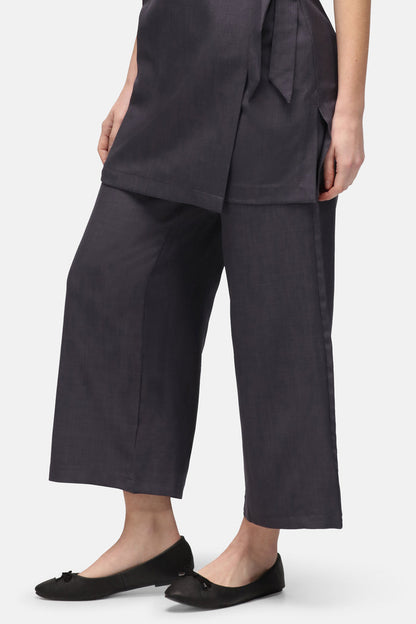 La Beeby Ivy Culotte trousers high waist polyester soft twill loose culotte legs concealed elastic waist invisible front zip side pockets