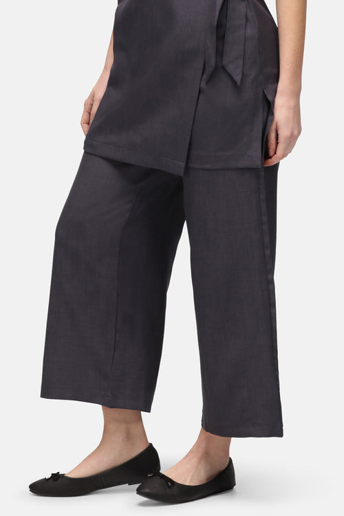 La Beeby Ivy Culotte trousers high waist polyester soft twill loose culotte legs concealed elastic waist invisible front zip side pockets