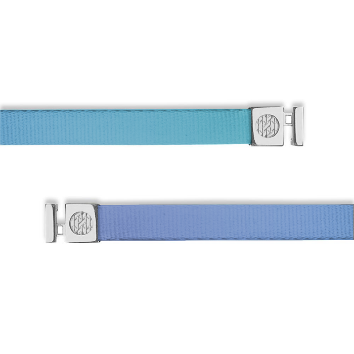 Flat hoodie string. Design is turquoise to blue gradient from one end to the other. Inside reads "Keep Trying" and aglets are silver.