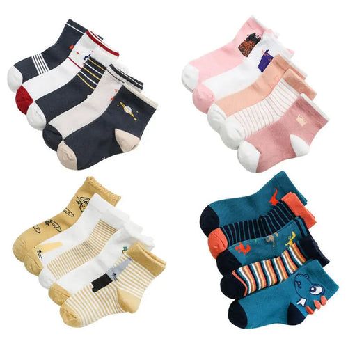 Kids Cotton Socks Children Toddler Dinosaur Spaceship Winter 5 Pack Gift Set - Pantsnsox