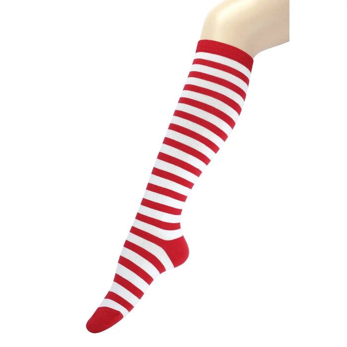 Kids Red White Striped Knee High Socks for Girls Women Christmas Party Pantsnsox