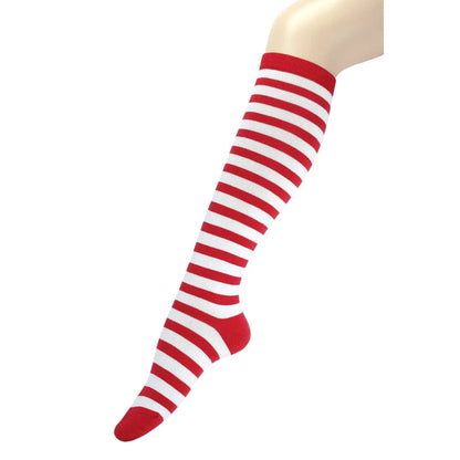 Kids Red White Striped Knee High Socks for Girls Women Christmas Party Pantsnsox