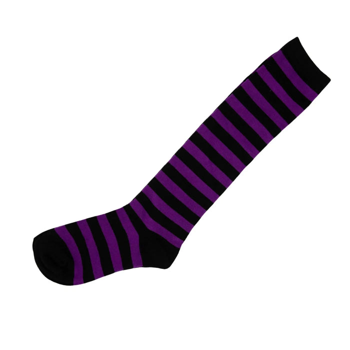 Knee High Purple Black Striped Women's Sock Pantsnsox