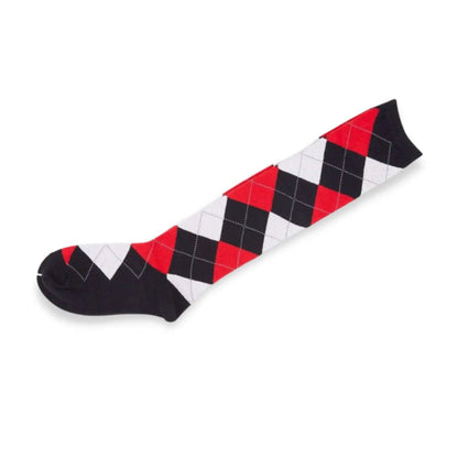 Knee High Socks Black Red Diamond Check Ladies Long Womens AU Stock - Pantsnsox