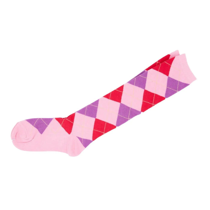 Knee High Socks Black Red Diamond Check Ladies Long Womens AU Stock - Pantsnsox