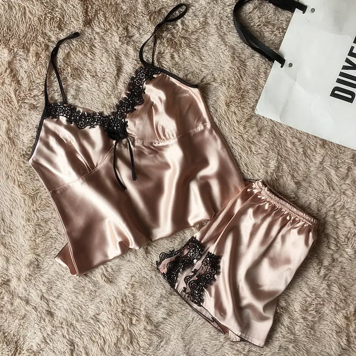 Ladies Cami Set Silk Touch Nightwear Champagne Purple Summer Womens Nightie AU Pantsnsox